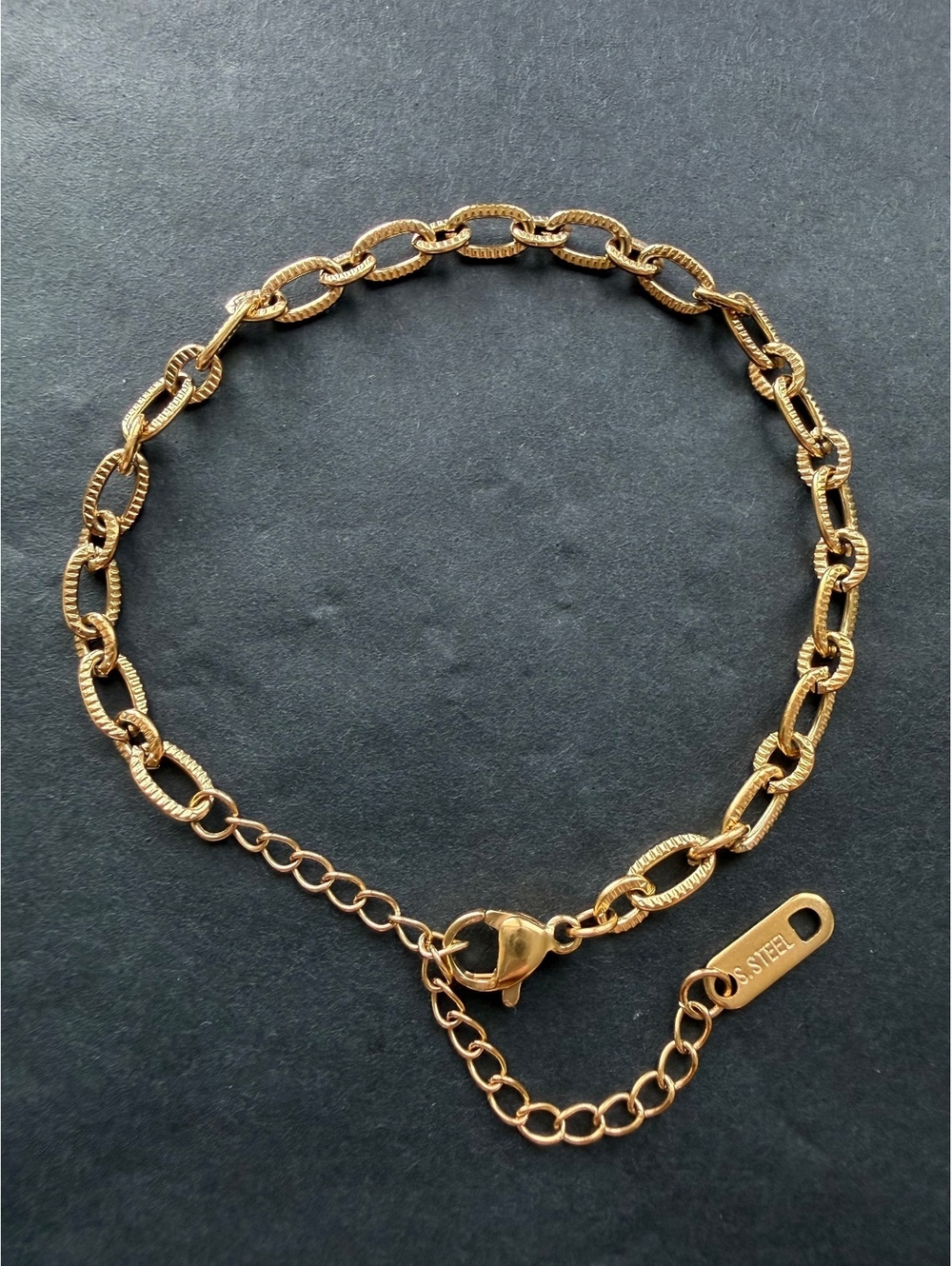 Textured Oval Link Bracelet, 18K Gold Plated Non Tarnish